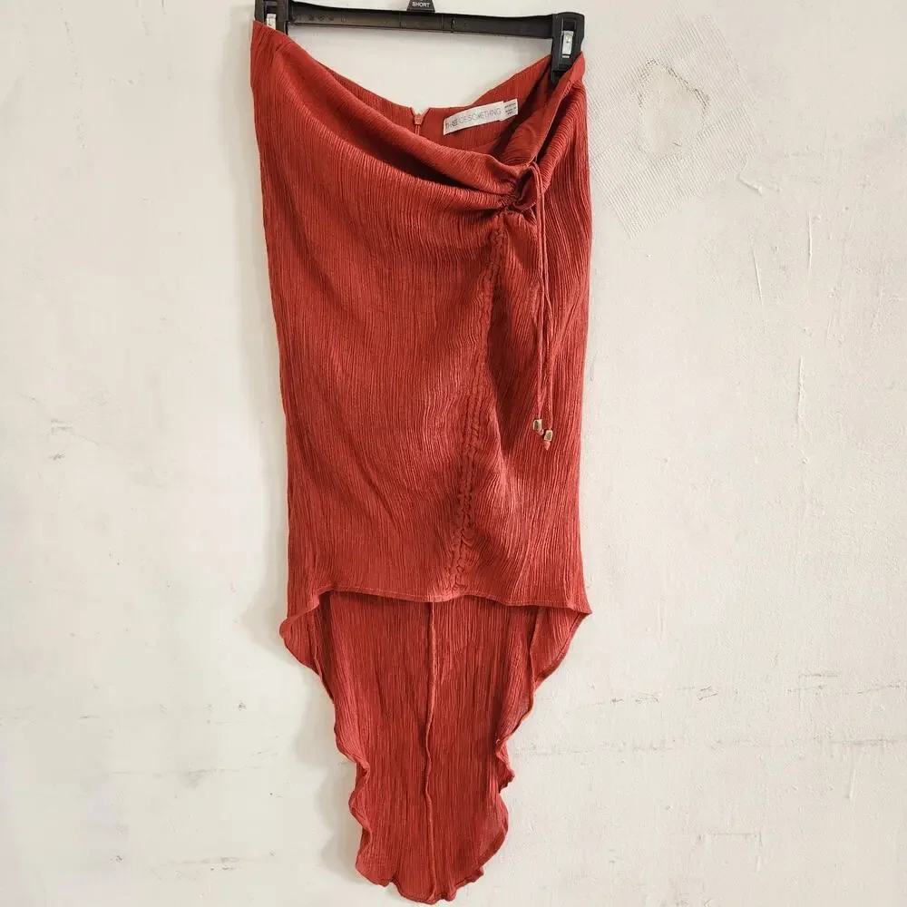 Three Of Something Orange Low Rise Scrunch Waist Asymetrical Hem Skirt Boho Sz M